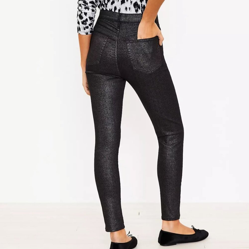LOFT Shimmer Slim Pocket Skinny Jeans | Black Shimmer | NWT | Size 6/28 - Picture 3 of 11